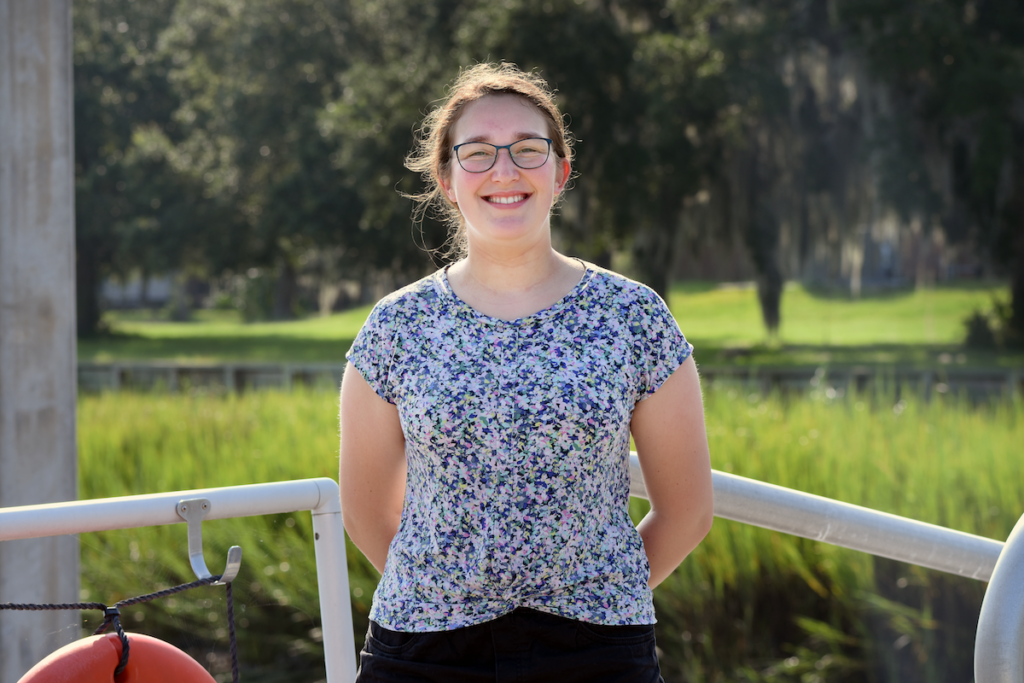 A headshot of Nele Weigt on the SkIO RV Savannah Dock. 